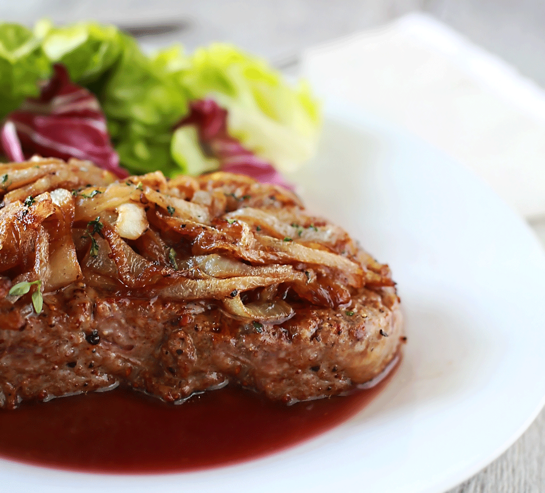 Steak with Caramelized Onions & Herb Butter